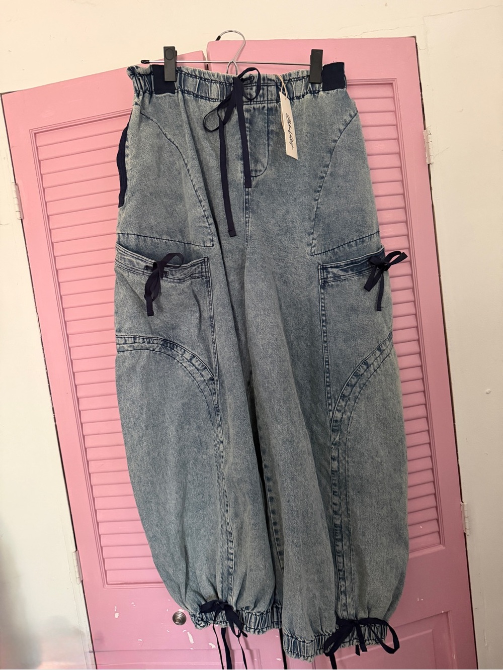 Blue Velvet Light Wash Balloon Denim Joggers with Drawstring